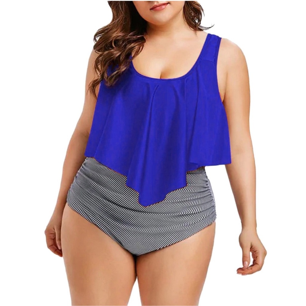 NEW Marinavida Blue Ruffle Flounce Tankini Bikini Top Women’s Plus Size XXXL